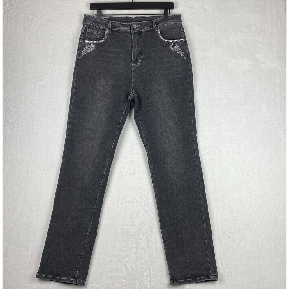 Skull Jeans Womens Size 3XL Black Pockets Straight Leg Denim Casual Pants Ladies